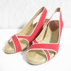 美品 Christian Louboutin クリスチャンルブタン エスパドリーユ ウエッジソールサンダル 36 レッド レディース 古着 中古