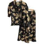 良品 PINK HOUSE ピンクハウス ストローハットプリント ショートスリーブ ブラウス ロング スカート セットアップ ブラック レディース 古着 中古