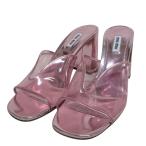 ショッピングMIUMIU 美品 miumiu ミュウミュウ チャンキーヒール PVC ビニール ミュール サンダル 39 25.5cm相当 ピンク レディース 古着 中古