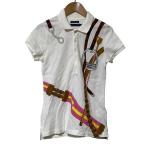 良品 RALPH LAUREN ラルフローレン 馬具プリント スキニーポロシャツ サイズXS ホワイト レディース 古着 中古