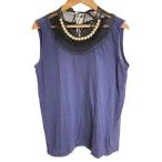 良品 tricot COMME des GARCONS トリココムデギャルソン AD2006 コットンリネン フェイクパール装飾 ノースリーブカットソー ネイビー レディース 古着 中古