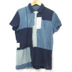 美品 RALPH LAUREN ラルフローレン パッチワーク 半袖 ポロシャツ Lサイズ インディゴ レディース 古着 中古