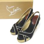 良品 Christian Louboutin クリスチャンルブタン PILUCA エスパドリーユ ウエッジソール スリングバック サンダル 37 24cm ブラック レディース 古着 中古