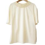 美品 DOLCE&GABBANA ドルチェ&ガッバーナ シルク レース クルーネック 半袖 ブラウス カットソー サイズ42 ベージュ レディース 古着 中古