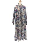 ショッピング甘平 美品 45R フォーティファイブアール 度甘平ホウセンカプリントのくしゅくしゅドレス ワンピース ベージュ ブルー系 レディース 古着 中古