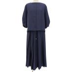 美品 25SS ebure エブール リネンアセテート ブラウス×ロングスカート セットアップ 38 ネイビーグレー レディース 古着 中古