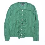 美品 MARC JACOBS マークジェイコブス ニット ノーカラー カーディガン セーター 透かし編み フリル トップス  L 緑 グリーン レディース 古着 中古