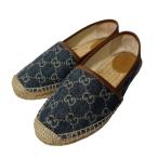 美品 GUCCI グッチ GG柄 エスパドリーユ スリッポン シューズ 580877 36 23cm インディゴブルー レディース 古着 中古