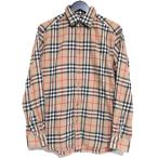 美品 BURBERRY バーバリー ティッシ期 ノバチェック柄 ロングスリーブ 長袖 シャツ Mサイズ ベージュ系 メンズ 古着 中古