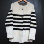  прекрасный товар HENRY CUIR Anne утечка i-ru окантовка no color двусторонний мутоновое пальто жакет оттенок белого × серый серия женский б/у одежда б/у 