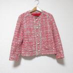 ショッピングzara 美品 ZARA ザラ ベーシック コレクション ノーカラー ツイードジャケット S レッド レディース 古着 中古