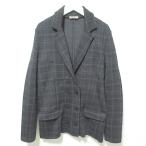 美品 クリーニング済 Bottega Veneta ボッテガヴェネタ ラメチェック柄 ウール ダブル テーラードジャケット 42 ブラック レディース 古着 中古