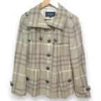 美品 BURBERRY LONDON バーバリー チェック柄 シルク×カシミヤブレンド フリルヘムジャケット ハーフコート 40 グレージュ系 レディース 古着 中古