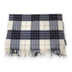 美品 Johnstons of Elgin ジョンストンズオブエルガン カシミヤ100% 大判ストール フリンジマフラー ショール ネイビー×アイボリー レディース 古着 中古