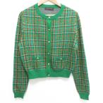 美品 24SS CABaN キャバン コットンカシミヤチェックジャカード カーディガン サイズF グリーン レディース 古着 中古