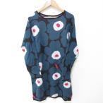 美品 marimekko マリメッコ Unikko ウニッコ柄 ロングスリーブ ニット チュニック ワンピース S ブラック×ネイビー系 レディース 古着 中古