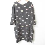 美品 mina perhonen ミナペルホネン hana hane 総柄 カシミア 七分袖 ひざ丈 ニットワンピース 38 グレー レディース 古着 中古