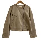 美品 23AW BEAMS HEART ビームスハート フェイクスエード ノーカラー ブルゾン ライダースジャケット Mサイズ ベージュ レディース 古着 中古