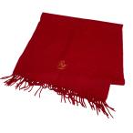 美品 RALPH LAUREN ラルフローレン カシミヤ ロゴ刺繍 フリンジ マフラー レッド レディース 古着 中古