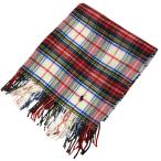 美品 RALPH LAUREN ラルフローレン チェック ウール フリンジ 大判 ストール マフラー レッド系 マルチカラー レディース 古着 中古