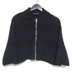美品 PRADA プラダ コットン ルーズニット クロップド ジップジャケット サイズ42 ブラック×ネイビー レディース 古着 中古
