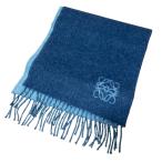 ショッピングロエベ 美品 LOEWE ロエベ ウール アンゴラ ダブルフェイス フリンジ マフラー ブルー×ライトブルー レディース 古着 中古