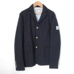 良品 MONCLER GAMME BLEU モンクレールガムブルー GIACCA ストライプ ダウン テーラードジャケット 1サイズ ネイビー メンズ 古着 中古
