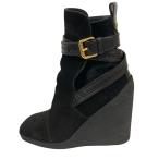 美品 LOUIS VUITTON ルイヴィトン ウェッジソール ベルトデザイン スエードブーツ サイズ34.5 約22cm ブラック レディース 古着 中古