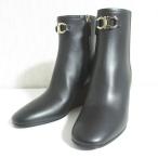 新品同様 Salvatore Ferragamo サルヴァトーレフェラガモ CATUJA ガンチーニ カーフレザー ショートブーツ 6D ブラック レディース 古着 中古