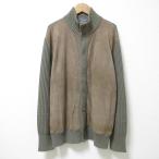 ショッピングフェラガモ 美品 Salvatore Ferragamo サルヴァトーレフェラガモ スタンドカラー 異素材ドッキング スエードレザー×ニットジャケット L カーキ メンズ 古着 中古