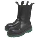 新品同様 BOTTEGA VENETA ボッテガヴェネタ タイヤ ラグブーツ サイドゴア チェルシーブーツ 39サイズ 26cm ブラック×グリーン レディース 古着 中古