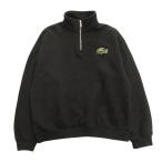  хорошая вещь LACOSTE Lacoste половина Zip воротник-стойка спортивная фуфайка футболка cut and sewn длинный рукав Logo M чёрный черный мужской женский б/у одежда б/у 