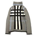 ショッピングBURBERRY 良品 BURBERRY BLACK LABEL バーバリーブラックレーベル メガチェック タートルネック ニット セーター コットン サイズ1 グレー メンズ 古着 中古