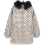 美品 DUVETICA デュベティカ ACCA フィンラクーンファー フーディー ジップアップ キルティング ダウンコート サイズ40 ベージュ レディース 古着 中古