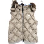 良品 MONCLER モンクレール SCAR GILET コヨーテファー フーディー ジップアップ キルティング ダウンベスト サイズ3 ベージュ メンズ 古着 中古