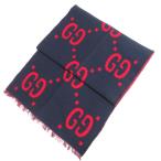  прекрасный товар GUCCI Gucci GG Jaguar do двусторонний muffler темно-синий × красный мужской женский б/у одежда б/у 