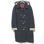  прекрасный товар Aquascutum Aquascutum с капюшоном . шерсть полупальто "даффл коут" размер 6F темно-синий женский б/у одежда б/у 