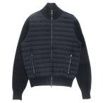 美品 MONCLER モンクレール ニット ダウン ジャケット ブルゾン 切替 ロゴ レザー D10919406600 サイズM  紺 ネイビー メンズ 古着 中古