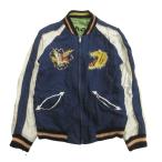 ショッピング古着 東洋エンタープライズ リバーシブル スカジャン スーベニア ジャケット ブルゾン TIGER EAGLE DRAGON 刺繍 XS ネイビー グリーン メンズ 古着 中古