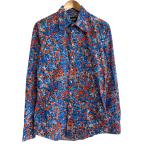 美品 23SS Dsquared2 ディースクエアード FLOWER PRINTED BOB SHIRT 長袖 フラワープリント シャツ 46 ブルー×オレンジ メンズ 古着 中古