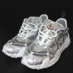美品 MONCLER モンクレール 2022年モデル COMPASSOR LOW TOP SNEAKERS ダッドシューズ スニーカー 38サイズ 24.5〜25cm シルバー レディース 古着 中古
