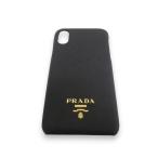  хорошая вещь PRADA Prada P.TA I-PHONEsafia-no кожа X XS кейс IPHONE кейс черный × Gold металлические принадлежности мужской женский б/у одежда б/у 
