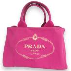 PRADA プラダ カナパ トライアングルロゴプレート キャンバス ロゴプリント トートバッグ ピンク レディース 古着 中古