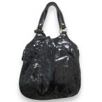 良品 YVES SAINT LAURENT rive gauche イヴサンローラン リヴゴーシュ パテントレザー クロコ型押し ハンドバッグ ブラック レディース 古着 中古