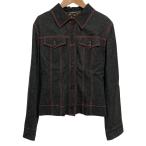 美品 DOLCE&GABBANA ドルチェ&ガッバーナ 裏地レオパード柄 レッドステッチ デニムジャケット Gジャン ブルゾン 40 ブラック レディース 古着 中古