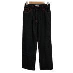 美品 DOLCE&GABBANA ドルチェ&ガッバーナ ドルガバ レッドステッチ ウール混 ストレート デニムパンツ ジーンズ 40 ブラック レディース 古着 中古