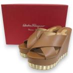 未使用 Salvatore Ferragamo サルヴァトーレフェラガモ レザー ウエッジソール サンダル 6D 約23.5cm ブラウン×ゴールド金具 レディース 古着 中古