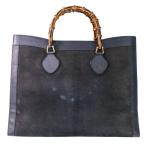 GUCCI グッチ バンブー レザー スウェード トートバッグ ハンドバッグ 2853 ネイビー レディース 古着 中古