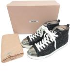 ショッピングMIUMIU 良品 miumiu ミュウミュウ ハイカット グリッター スニーカー 5T9555 37 24cm相当 ブラック×シルバー レディース 古着 中古