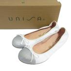  не использовался UNISA морской еж saAUTO-19 лента ламе балетки Flat туфли-лодочки 37 23.5cm соответствует белый серебряный цвет женский б/у одежда б/у 